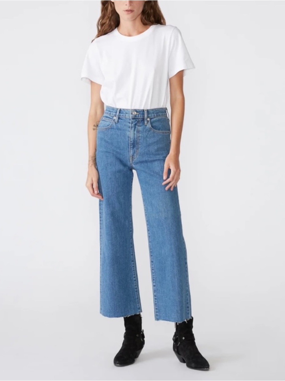SLVRLAKE Grace Crop Wide Leg Jeans in Forever Blue
